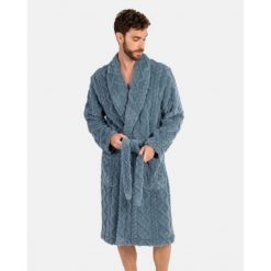 Szlafrok męski polarowy L746311- XL długi szaro-niebieski warkocz. Niebieskie szlafroki męskie Massana Homewear, l, bez wzorów, z polaru. Za 339.00 zł.