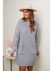 Soft Cashmere Sukienka dzianinowa w kolorze szarym rozmiar: 38/40. Szare sukienki damskie Soft Cashmere, na co dzień, bez wzorów, z dzianiny, klasyczne, bez kołnierzyka, bez ramiączek, mini, proste. Za 130.81 zł.