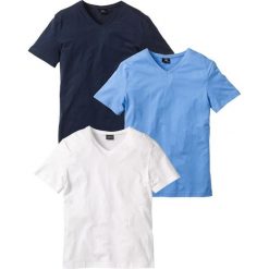 T-shirt z dekoltem w serek (3 szt.) bonprix niebieski + biały + ciemnoniebieski. Niebieskie t-shirty męskie bonprix, l, bez wzorów, bez kołnierzyka. Za 74.97 zł.