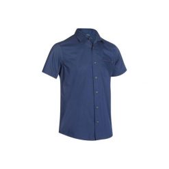 Koszula z krótkim rękawem TRAVEL 50 męska. Niebieskie koszule męskie QUECHUA, m, bez wzorów, z bawełny, bez kołnierzyka, bez ramiączek. Za 39.99 zł.