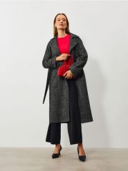 Spodnie wide leg z brokatowymi prążkami - czarny. Czarne spodnie materiałowe damskie Sinsay, bez wzorów. Za 39.99 zł.