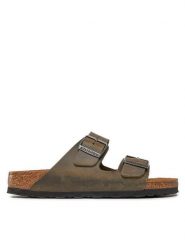 Birkenstock Klapki Arizona 1027039 Khaki. Brązowe klapki damskie Birkenstock, bez wzorów, ze skóry, bez obcasa. Za 379.99 zł.