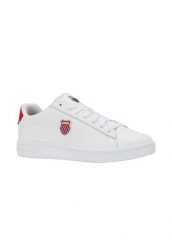 Buty K-Swiss COURT SHIELD II (04412-128-M). Białe buty trekkingowe męskie K-Swiss, ze skóry, bez zapięcia, na fitness i siłownię. Za 159.00 zł.