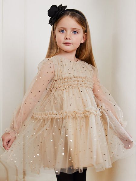 Abel & Lula Sukienka elegancka 5533 Beżowy Regular Fit. Brązowe sukienki dziewczęce Abel & Lula, bez wzorów, z syntetyku, bez ramiączek. Za 199.99 zł.