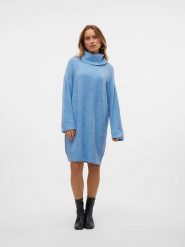 Vero Moda Sukienka dzianinowa w kolorze błękitnym rozmiar: M. Niebieskie sukienki damskie Vero Moda, na co dzień, m, bez wzorów, z dzianiny, bez kołnierzyka, bez ramiączek, midi, proste. Za 83.22 zł.