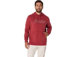 Bluza z kapturem Asics Oth. Czerwone bluzy sportowe męskie Asics, bez wzorów, z bawełny, eleganckie, bez kołnierzyka, bez ramiączek. Za 264.40 zł.