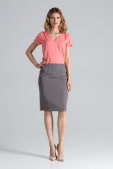 Elegancka Spódnica Tuba przed Kolano - Szary. Szare spódniczki damskie Figl, s, bez wzorów, z materiału, eleganckie, ołówkowe. Za 189.00 zł.