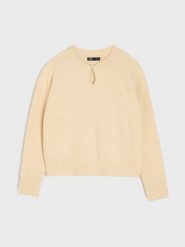 Sweter z dekoltem w kształcie łezki - kremowy. Białe swetry klasyczne damskie Sinsay, l, bez kołnierzyka. Za 59.99 zł.