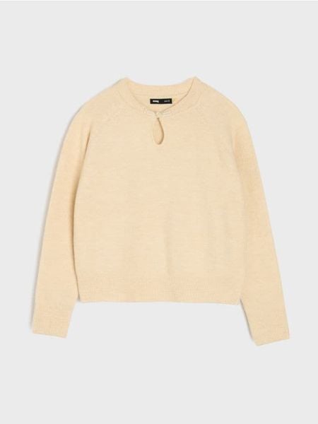 Sweter z dekoltem w kształcie łezki - kremowy. Białe swetry klasyczne damskie Sinsay, l, bez kołnierzyka. Za 59.99 zł.