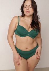Ciemnozielone Bikini z Marszczonym Biustonoszem i Majtkami z Wysokim Stanem Aereida. Zielone bikini damskie Born2be, bez wzorów, plus size. Za 89.99 zł.