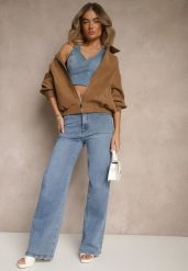 Niebieskie Szerokie Jeansy High Waist z Wiskozą Liolea. Niebieskie jeansy damskie Renee, z podwyższonym stanem. Za 119.99 zł.