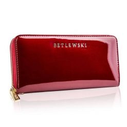 Portfel skórzany BETLEWSKI ZBPD-BS-5201 CZERWONY. Czerwone portfele damskie Betlewski, bez wzorów, z lakierowanej skóry. Za 159.00 zł.