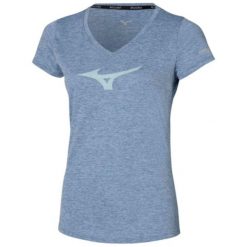 Koszulka do biegania damska Mizuno Core RB Tee. Niebieskie bluzki sportowe damskie Mizuno, s, bez wzorów, z materiału, bez ramiączek. Za 83.99 zł.