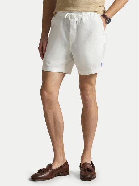 Polo Ralph Lauren Szorty materiałowe 710P08205501 Biały Regular Fit. Białe szorty męskie Polo Ralph Lauren, ze lnu, bez kołnierzyka. Za 729.99 zł.