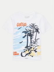 Guess T-Shirt L5GI05 K8HM4 Biały Regular Fit. Białe t-shirty chłopięce Guess, z aplikacjami, z bawełny, bez ramiączek. Za 49.99 zł.