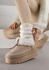 Ciemnobeżowe Śniegowce na Grubej Podeszwie z Ozdobnymi Przeszyciami i Futerkiem Lindera. Brązowe śniegowce damskie Born2be, z jeansu. Za 109.99 zł.