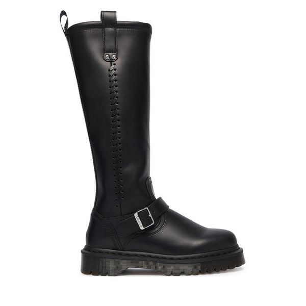 Kozaki Dr. Martens. Czarne kozaki damskie Dr. Martens, bez obcasa, na płaskiej podeszwie. Za 1,179.00 zł.