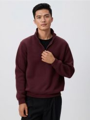 Bluza ze stójką - bordowy. Czerwone bluzy bez kaptura męskie Reserved, l, z bawełny. Za 119.99 zł.