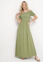 Jasnozielona Sukienka Hiszpanka o Rozkloszowanym Fasonie z Bawełny Angolima. Zielone sukienki damskie Born2be, na co dzień, l, z aplikacjami, z bawełny, eleganckie, bez kołnierzyka, bez ramiączek, maxi, proste. W wyprzedaży za 55.99 zł.