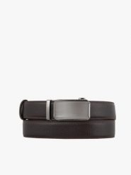 Ciemnobrązowy pasek ze skóry licowej. Brązowe paski męskie Ryłko, bez wzorów, ze skóry, eleganckie. Za 129.99 zł.