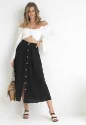 Czarna Spódnica Maxi z Guzikami i Gumką w Pasie Aurorsa. Czarne spódniczki damskie Born2be, m, bez wzorów, eleganckie, maxi, dopasowane. Za 59.99 zł.