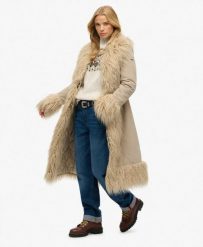 Superdry Długi płaszcz Afghan Slim sztruks - TAUPE. Brązowe płaszcze męskie Superdry., bez wzorów, ze sztruksu, boho. Za 670.85 zł.