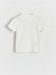 Bawełniany t-shirt - złamana biel. Koszulki dziewczęce Reserved, bez wzorów, z bawełny, bez ramiączek. W wyprzedaży za 12.99 zł.