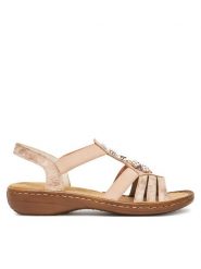 Rieker Sandały CEO-60855-31 Różowy. Czerwone sandały damskie Rieker, bez wzorów, z syntetyku, bez obcasa, na płaskiej podeszwie. Za 299.99 zł.