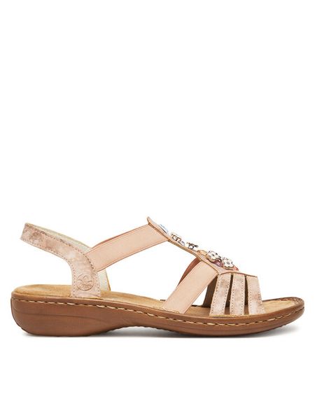 Rieker Sandały CEO-60855-31 Różowy. Czerwone sandały damskie Rieker, bez wzorów, z syntetyku, bez obcasa, na płaskiej podeszwie. Za 299.99 zł.