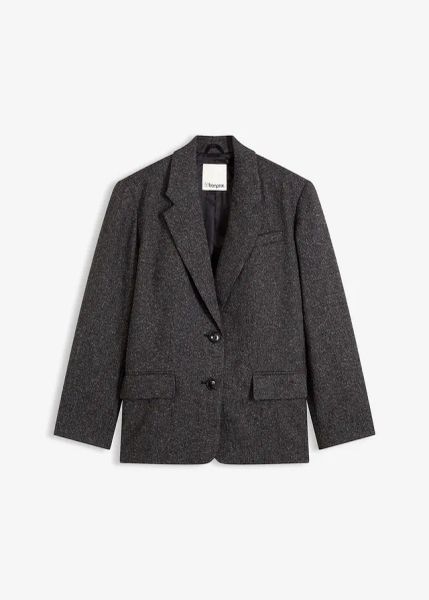 Żakiet oversize z wysokogatunkowej mieszanki wiskozy. Szare marynarki i żakiety damskie bonprix, bez wzorów, z wiskozy. Za 219.99 zł.