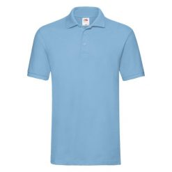 Koszulka Polo Premium Unisex Dla Dorosłych. Niebieskie koszulki polo męskie Fruit of the Loom, m, bez wzorów, z bawełny, bez ramiączek. Za 73.99 zł.