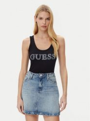 Guess Top W5GP29 KA0H1 Czarny Regular Fit. Czarne topy damskie Guess, s, z aplikacjami, z bawełny, bez ramiączek. Za 99.99 zł.