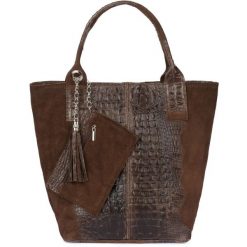 Shopperka skórzana VERA PELLE L94 c. brązowa. Brązowe shopper bag damskie bez wzorów, ze skóry, bez dodatków. Za 230.99 zł.