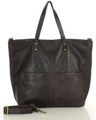 Torebka skórzana brązowa czekoladowa duża typu shopper - MARCO MAZZINI. Brązowe shopper bag damskie bez wzorów, ze skóry, duże, bez dodatków. Za 386.99 zł.