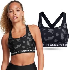 Stanik sportowy damski treningowy Under Armour biustonosz sportowy. Czarne biustonosze sportowe damskie Under Armour, bez wzorów. Za 103.18 zł.