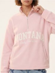 Polarowa bluza half-zip z napisem - różowy. Czerwone bluzy bez kaptura damskie Sinsay, l, z polaru. Za 59.99 zł.