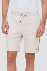 GUESS Beżowe męskie spodenki Mickey Cuff Pant, Rozmiar M. Brązowe szorty męskie Guess, bez kołnierzyka. W wyprzedaży za 199.99 zł.