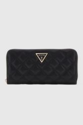 GUESS Czarny duży portfel damski Laurel. Czarne portfele damskie Guess, z aplikacjami, ze skóry ekologicznej. W wyprzedaży za 189.99 zł.