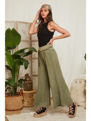 Lin Passion Lniane spodnie w kolorze khaki rozmiar: 40/42. Brązowe spodnie materiałowe damskie Lin Passion, bez wzorów, ze lnu, klasyczne, z podwyższonym stanem. Za 113.99 zł.