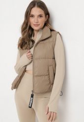 Ciemnobeżowa Kamizelka z Ozdobnym Suwakiem i Wysoką Stójką Avertia. Brązowe kamizelki damskie Born2be, xl. Za 49.99 zł.