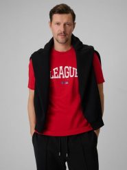 4F T-shirt regular z nadrukiem męski - czerwony 3XL. Czerwone t-shirty męskie 4f, m, bez wzorów, z bawełny, bez kołnierzyka. Za 59.99 zł.