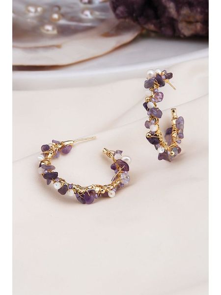 Pierres delicates Pozłacane kolczyki-półkreole z ametystami rozmiar: onesize. Różowe kolczyki damskie Pierres delicates, z ametystem, pozłacane. Za 69.91 zł.