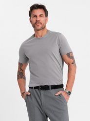 Męski klasyczny bawełniany T-shirt BASIC - szary V3 OM-TSBS-0236 - XXL. Szare t-shirty męskie Ombre Clothing, l, bez wzorów, z bawełny, bez kołnierzyka. W wyprzedaży za 39.99 zł.