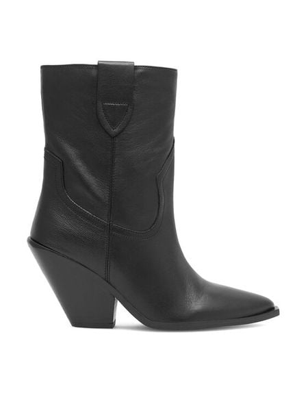 Badura Kowbojki AMADORA-110436 Czarny. Czarne botki damskie Badura, ze skóry, bez obcasa, na słupku, bez zapięcia. Za 399.99 zł.