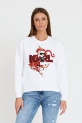 KARL LAGERFELD Biała bluza ikonik lny. Białe bluzy bez kaptura damskie Karl Lagerfeld, xs. W wyprzedaży za 599.99 zł.