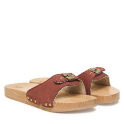 Klapki Scholl. Brązowe klapki damskie Scholl, bez wzorów, bez obcasa. Za 589.99 zł.