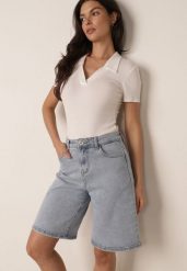 Jasnoniebieskie Jeansowe Szorty Casual Bermudy z Wysokim Stanem z Bawełny Metithe. Niebieskie szorty damskie Born2be, bez wzorów, z bawełny, casualowe, z podwyższonym stanem. Za 89.99 zł.