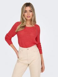 ONLY Sweter w kolorze czerwonym rozmiar: L. Czerwone swetry klasyczne damskie Only, l, ze splotem, bez kołnierzyka. Za 96.60 zł.