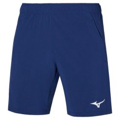 Szorty Mizuno 8 in Flex. Niebieskie szorty sportowe męskie Mizuno, z materiału, na fitness i siłownię. Za 139.99 zł.