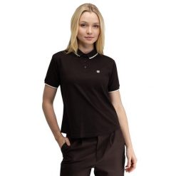 Damska golfowa koszulka polo pique Siroko Valderrama-W Dark Brown. Brązowe bluzki damskie SIROKO, bez wzorów, prążkowane, sportowe, bez kołnierzyka, bez ramiączek. Za 135.00 zł.